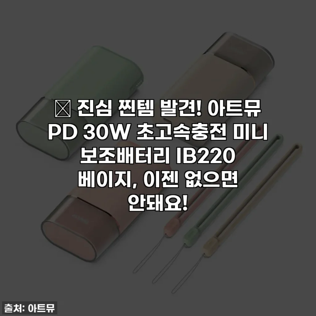 💖 진심 찐템 발견! 아트뮤 PD 30W 초고속충전 미니 보조배터리 IB220 베이지, 이젠 없으면 안돼요!