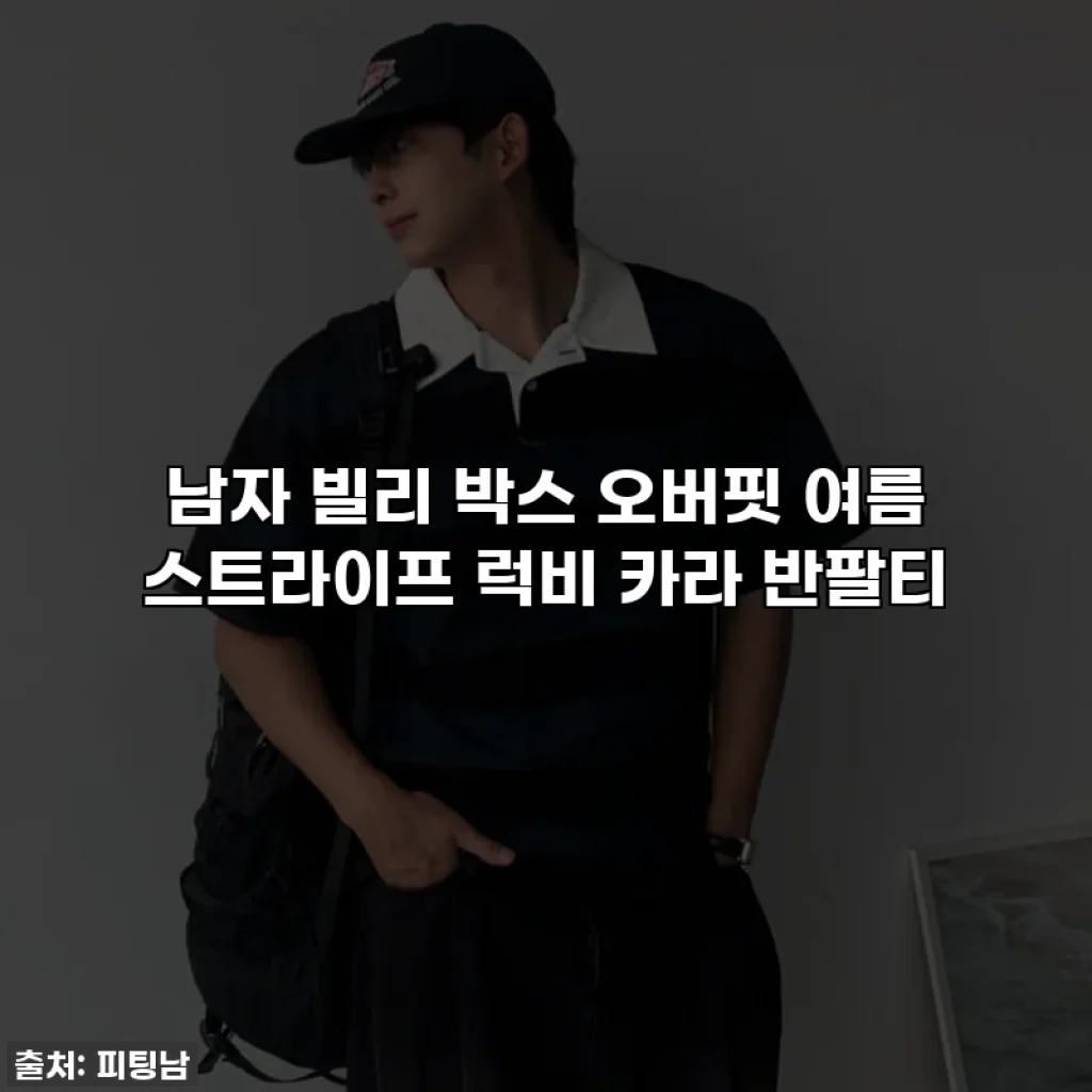 남자 빌리 박스 오버핏 여름 스트라이프 럭비 카라 반팔티