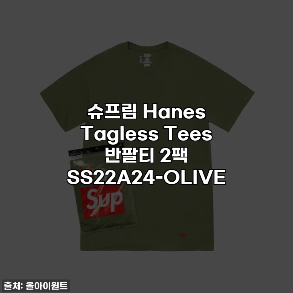 슈프림 Hanes Tagless Tees 반팔티 2팩 SS22A24-OLIVE