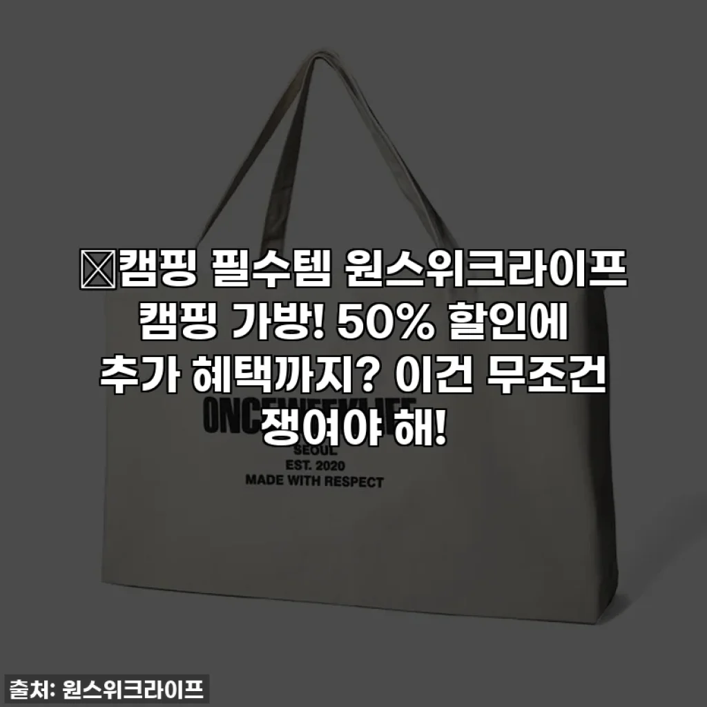 🔥캠핑 필수템 원스위크라이프 캠핑 가방! 50% 할인에 추가 혜택까지? 이건 무조건 쟁여야 해!