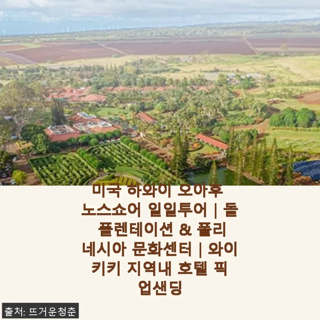 미국 하와이 오아후 노스쇼어 일일투어｜돌 플렌테이션 & 폴리네시아 문화센터｜와이키키 지역내 호텔 픽업샌딩 사용후기